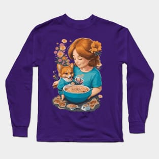 Corgi Mom's Ramen and Floral Serenity Long Sleeve T-Shirt